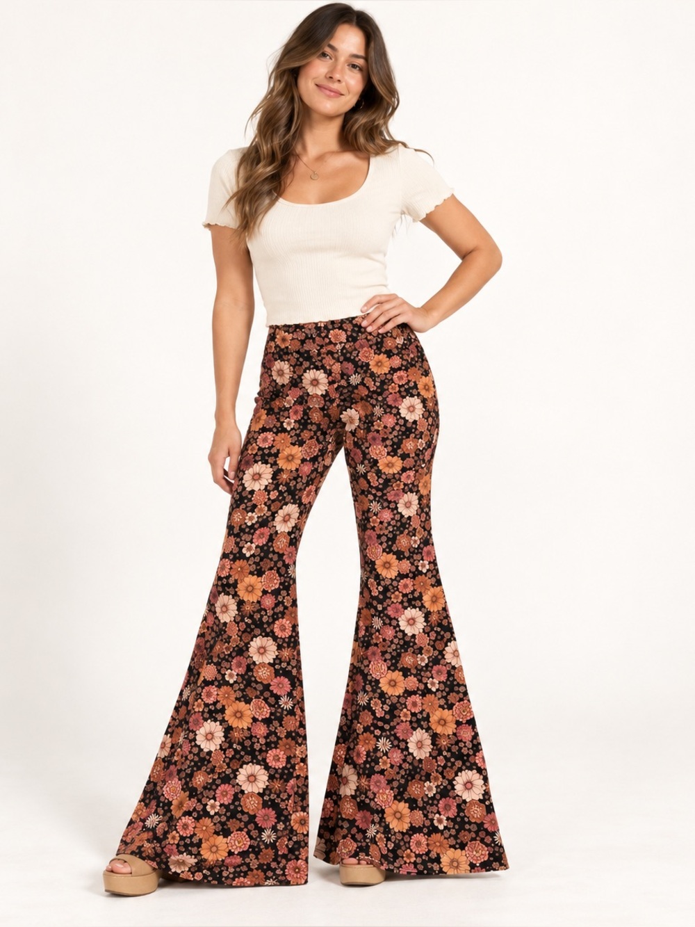 Flare Street For Free People Floral Bell Bottom Pants Size Medium